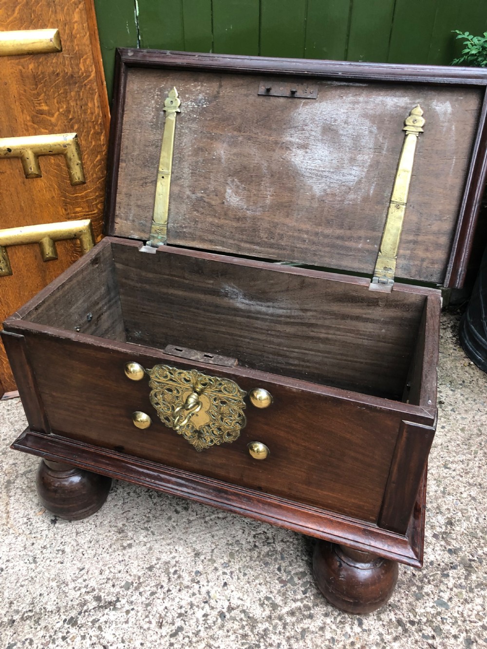 Mid C18th Dutch East Indies colonial brass-mounted padauk coffer or strong-box . View VI
