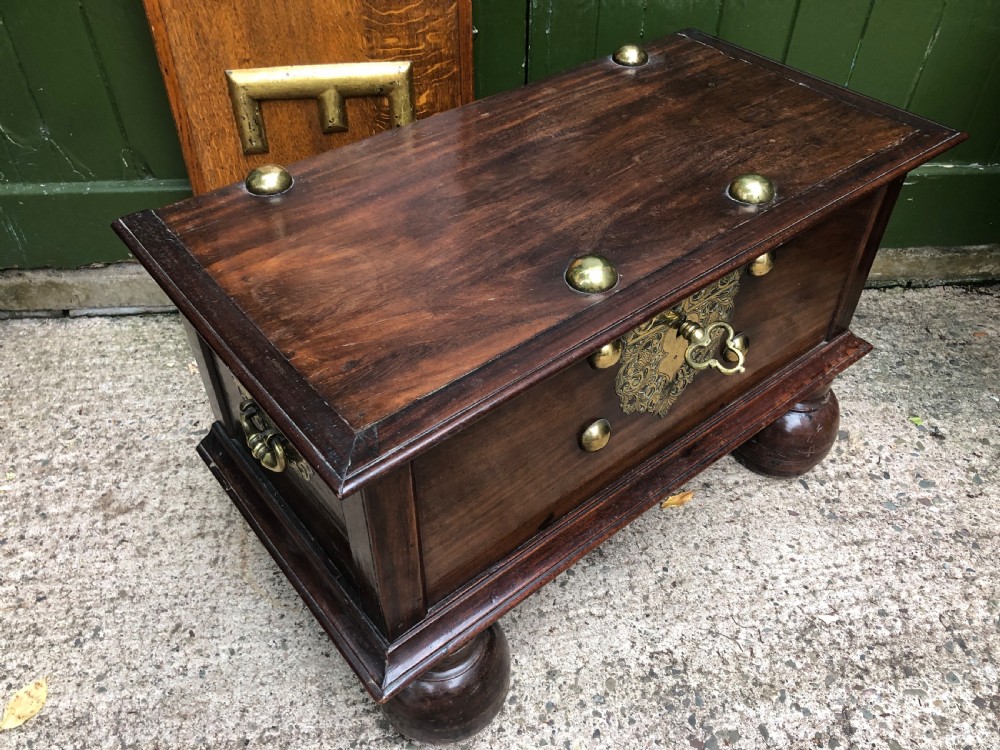 Mid C18th Dutch East Indies colonial brass-mounted padauk coffer or strong-box . View IX
