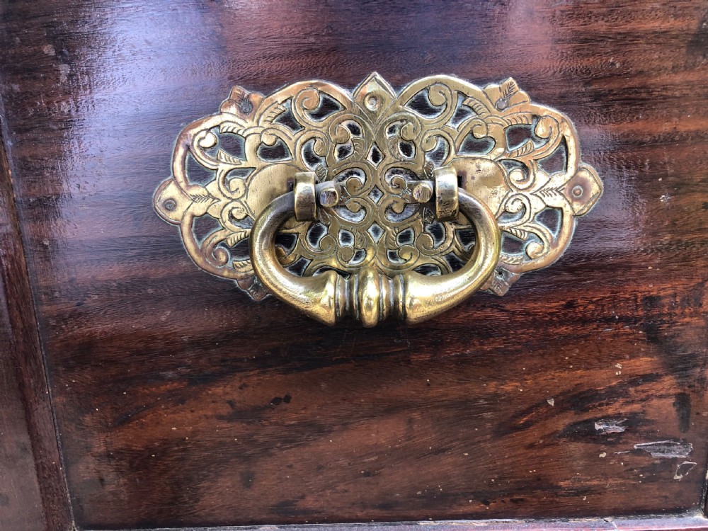 Mid C18th Dutch East Indies colonial brass-mounted padauk coffer or strong-box . View XVIII