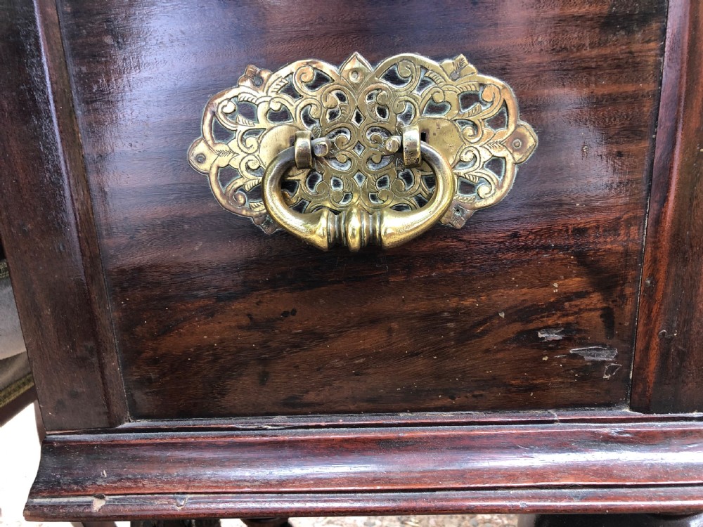 Mid C18th Dutch East Indies colonial brass-mounted padauk coffer or strong-box . View XX