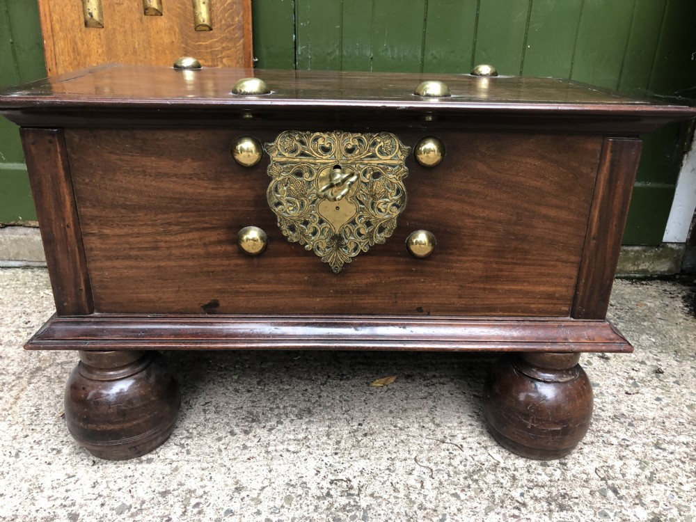 Mid C18th Dutch East Indies colonial brass-mounted padauk coffer or strong-box . View XXV