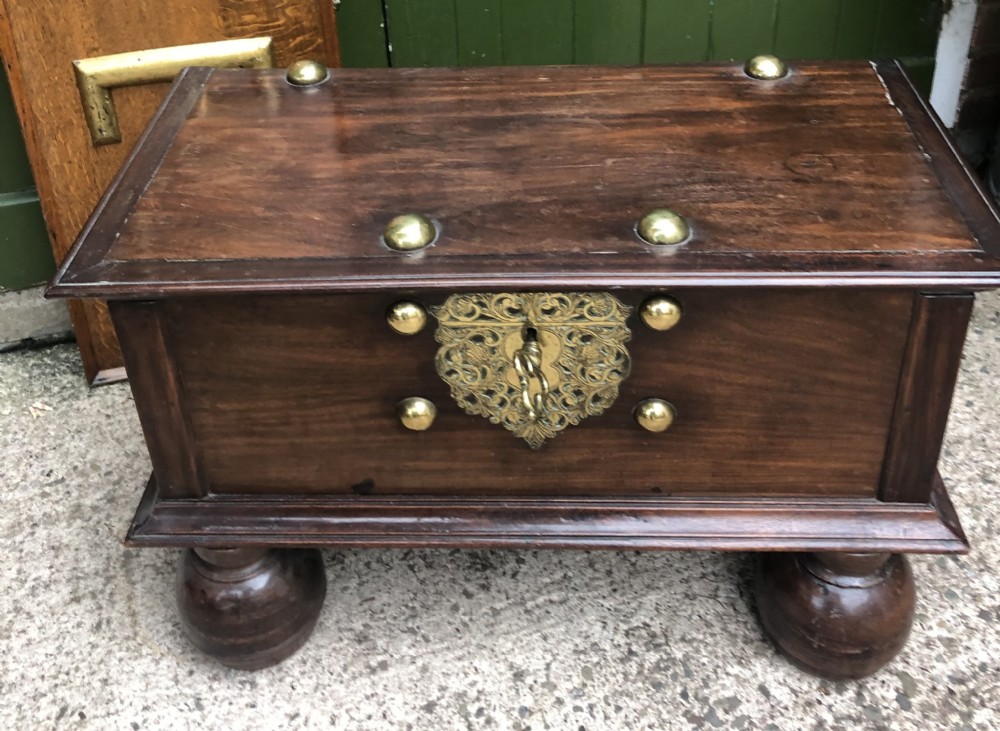Mid C18th Dutch East Indies colonial brass-mounted padauk coffer or strong-box .