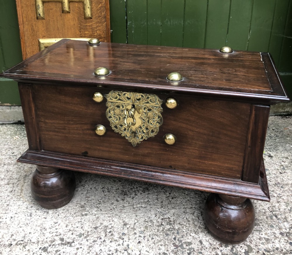 Mid C18th Dutch East Indies colonial brass-mounted padauk coffer or strong-box . View II