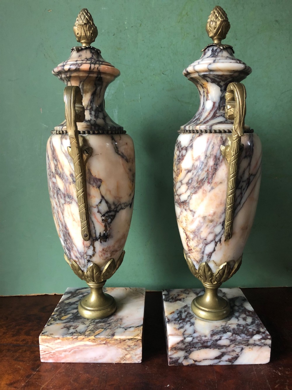 Pair of late C19th/ early C20th French ormolu-mounted marble vases. View III