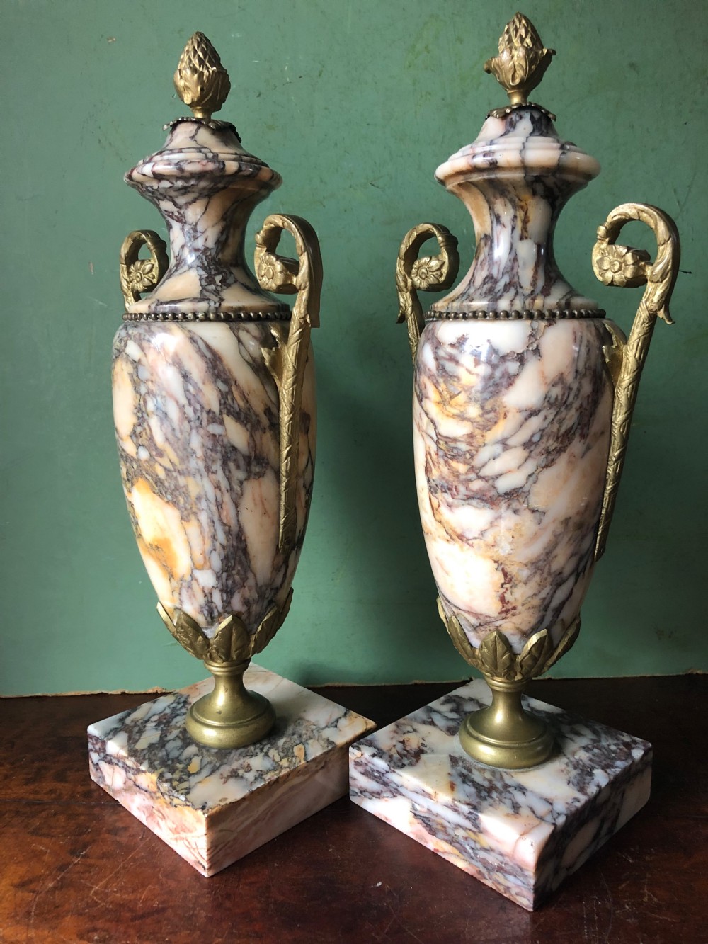 Pair of late C19th/ early C20th French ormolu-mounted marble vases. View IV