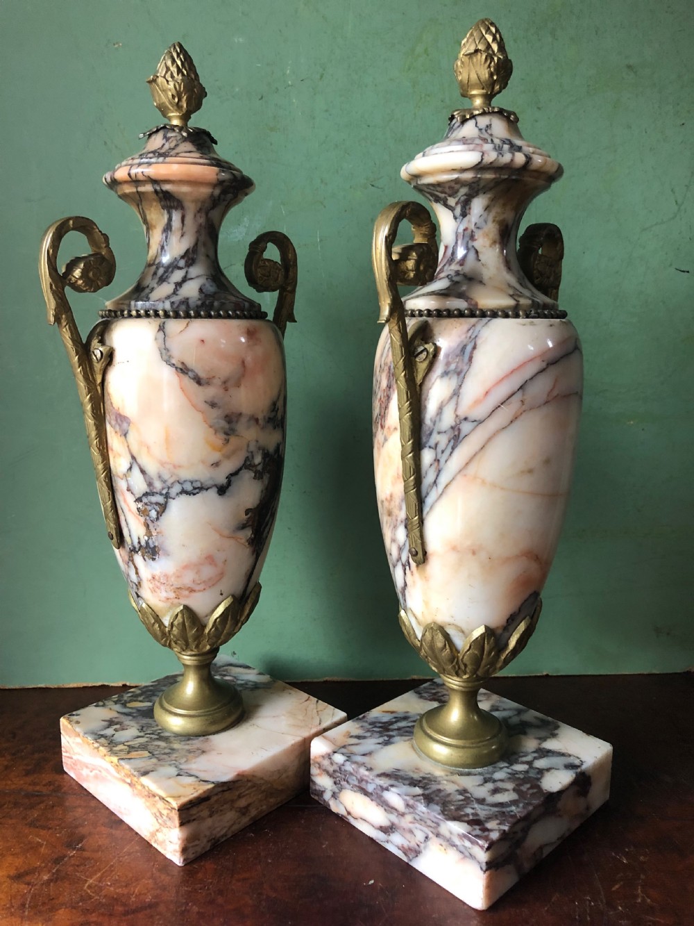 Pair of late C19th/ early C20th French ormolu-mounted marble vases. View V