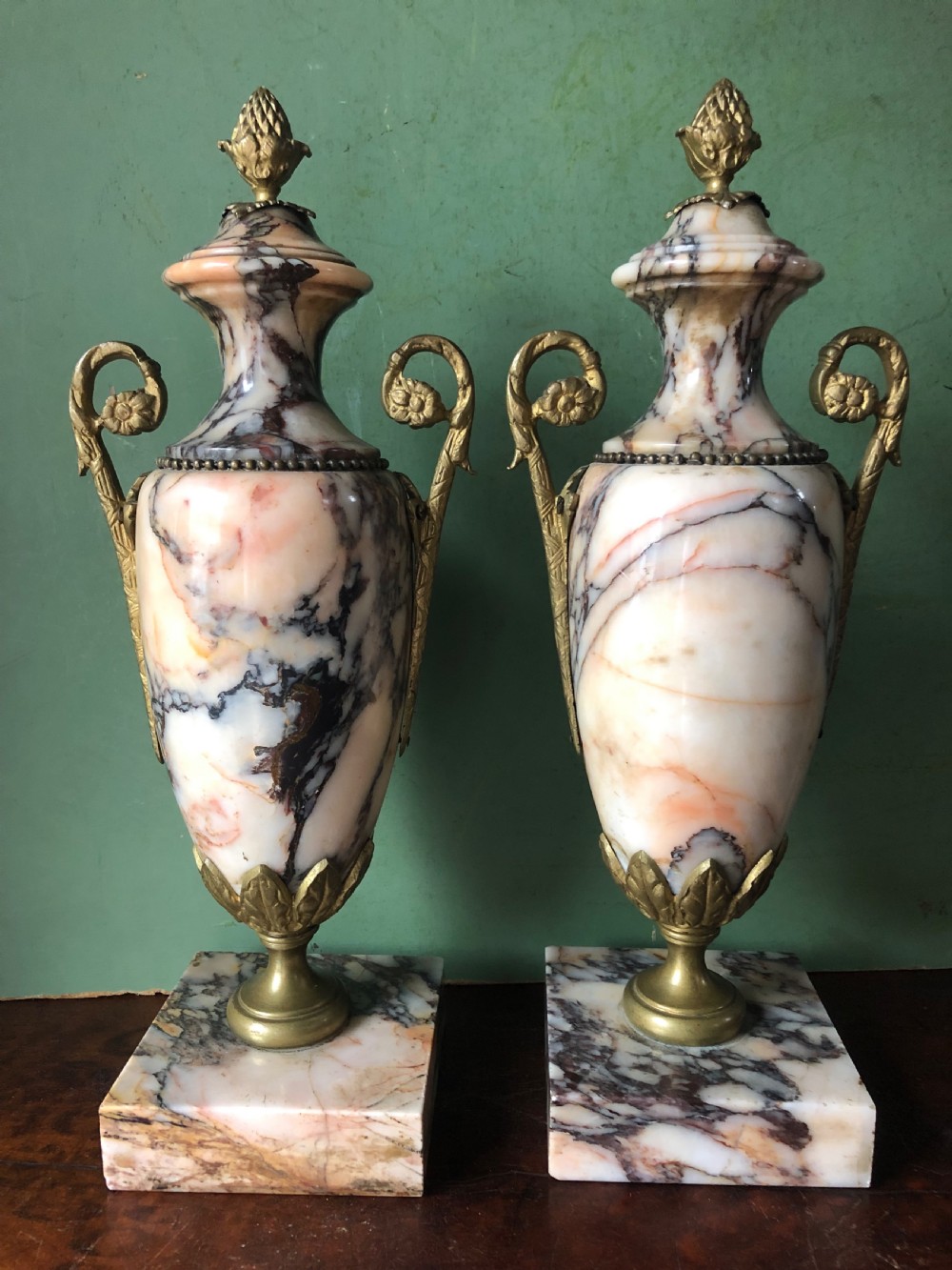 Pair of late C19th/ early C20th French ormolu-mounted marble vases. View VII