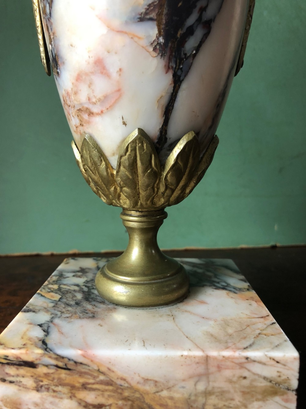 Pair of late C19th/ early C20th French ormolu-mounted marble vases. View VIII