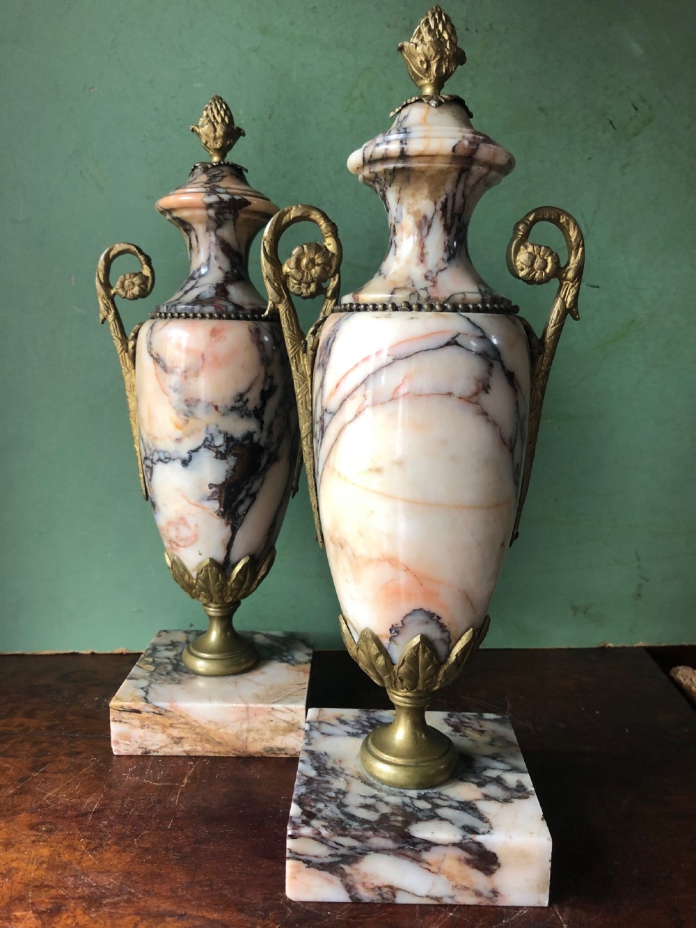 Pair of late C19th/ early C20th French ormolu-mounted marble vases. View IX
