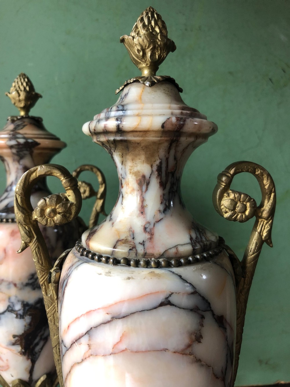 Pair of late C19th/ early C20th French ormolu-mounted marble vases. View X