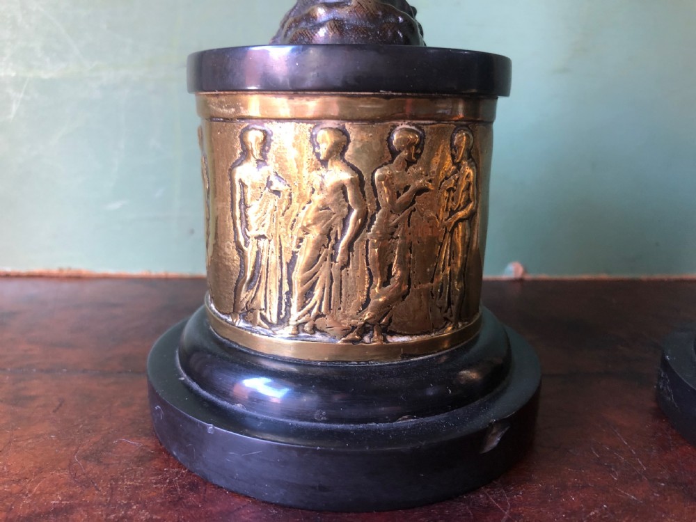 Pair of late C19th bronze classical figural candlesticks after Giambologna. View IV