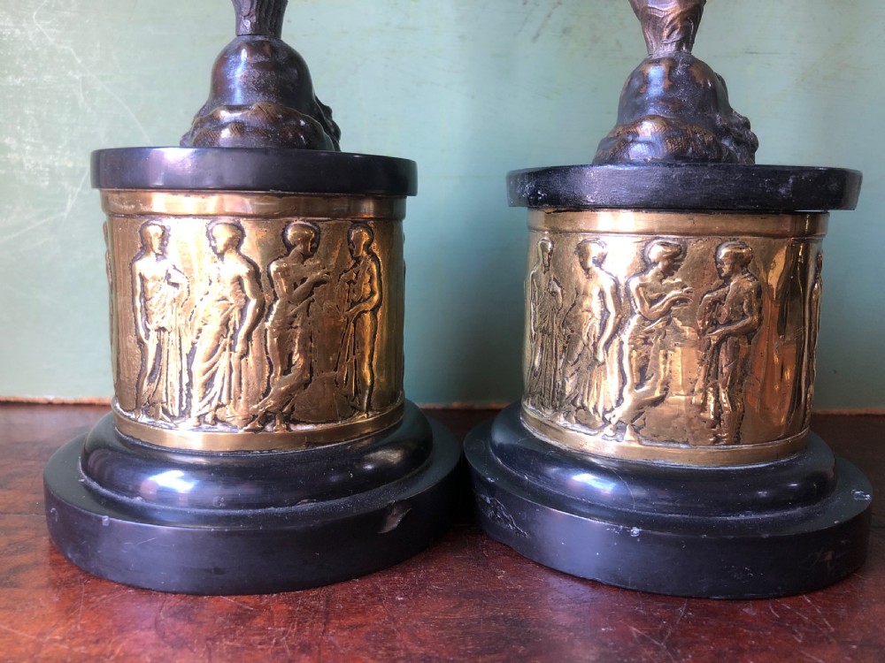 Pair of late C19th bronze classical figural candlesticks after Giambologna. View VII