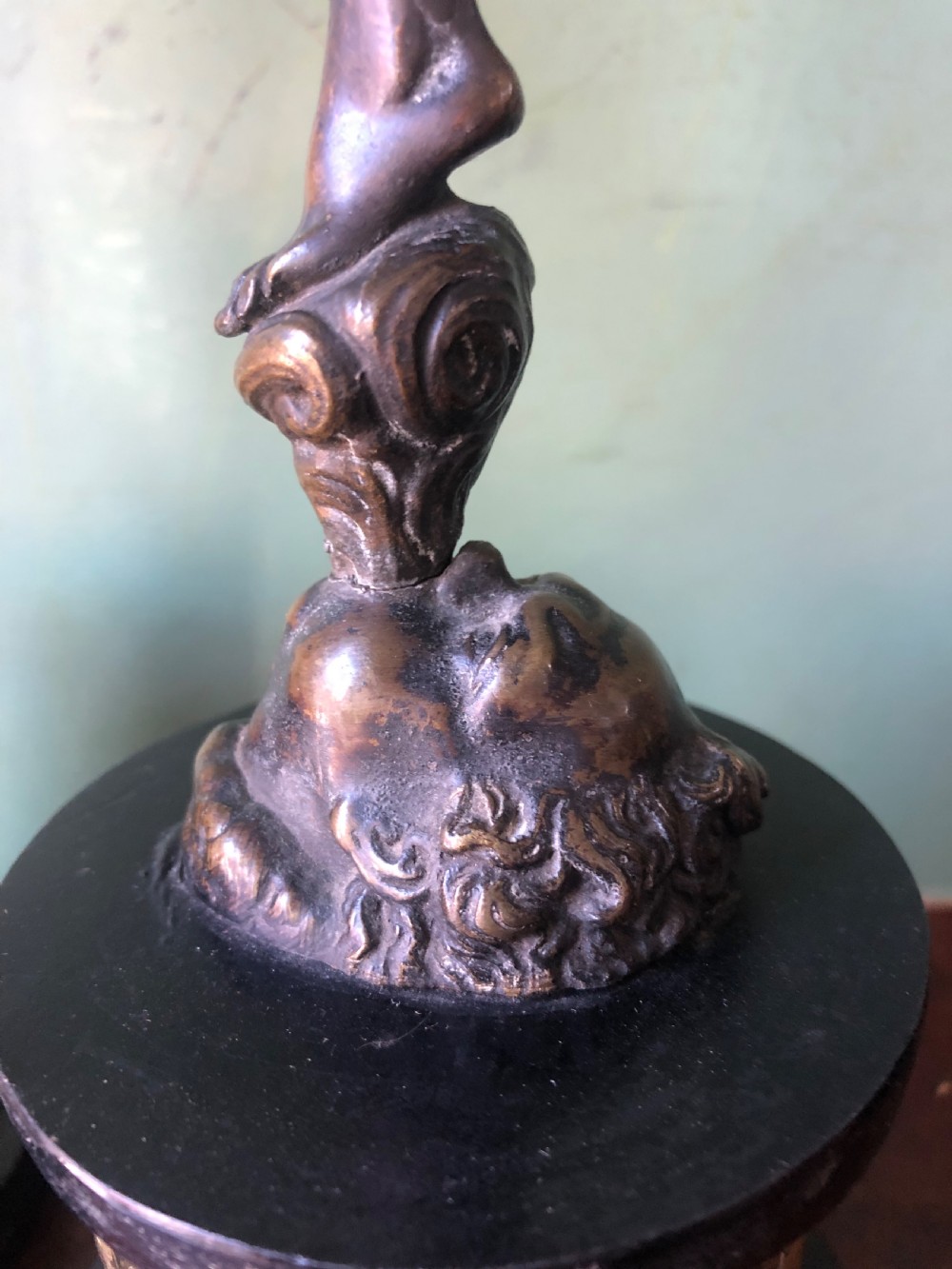 Pair of late C19th bronze classical figural candlesticks after Giambologna. View XI