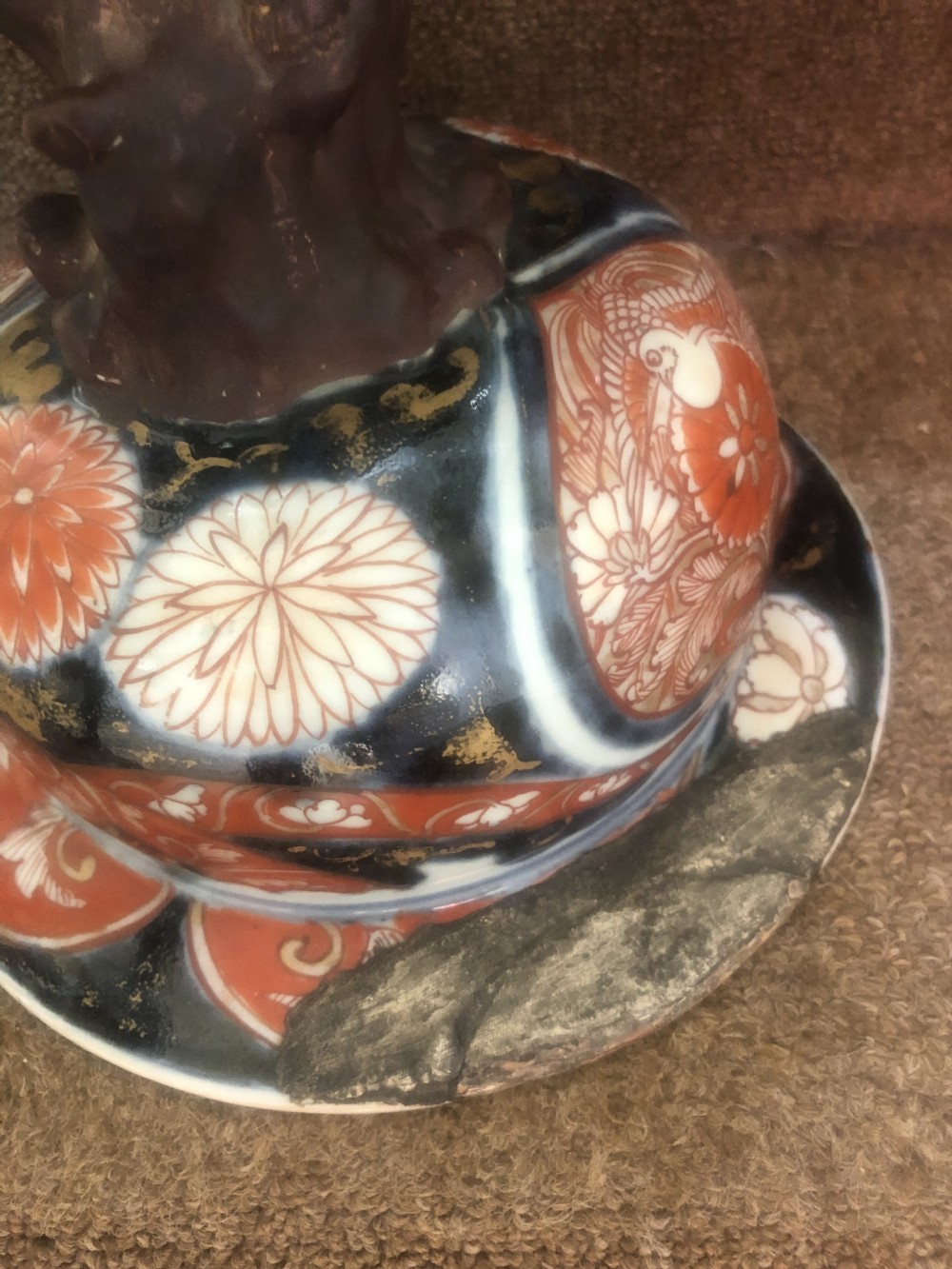 Pair of large late C17th / early C18th Japanese Genroku period porcelain vases and covers decorated in the Imari palette. View XIX