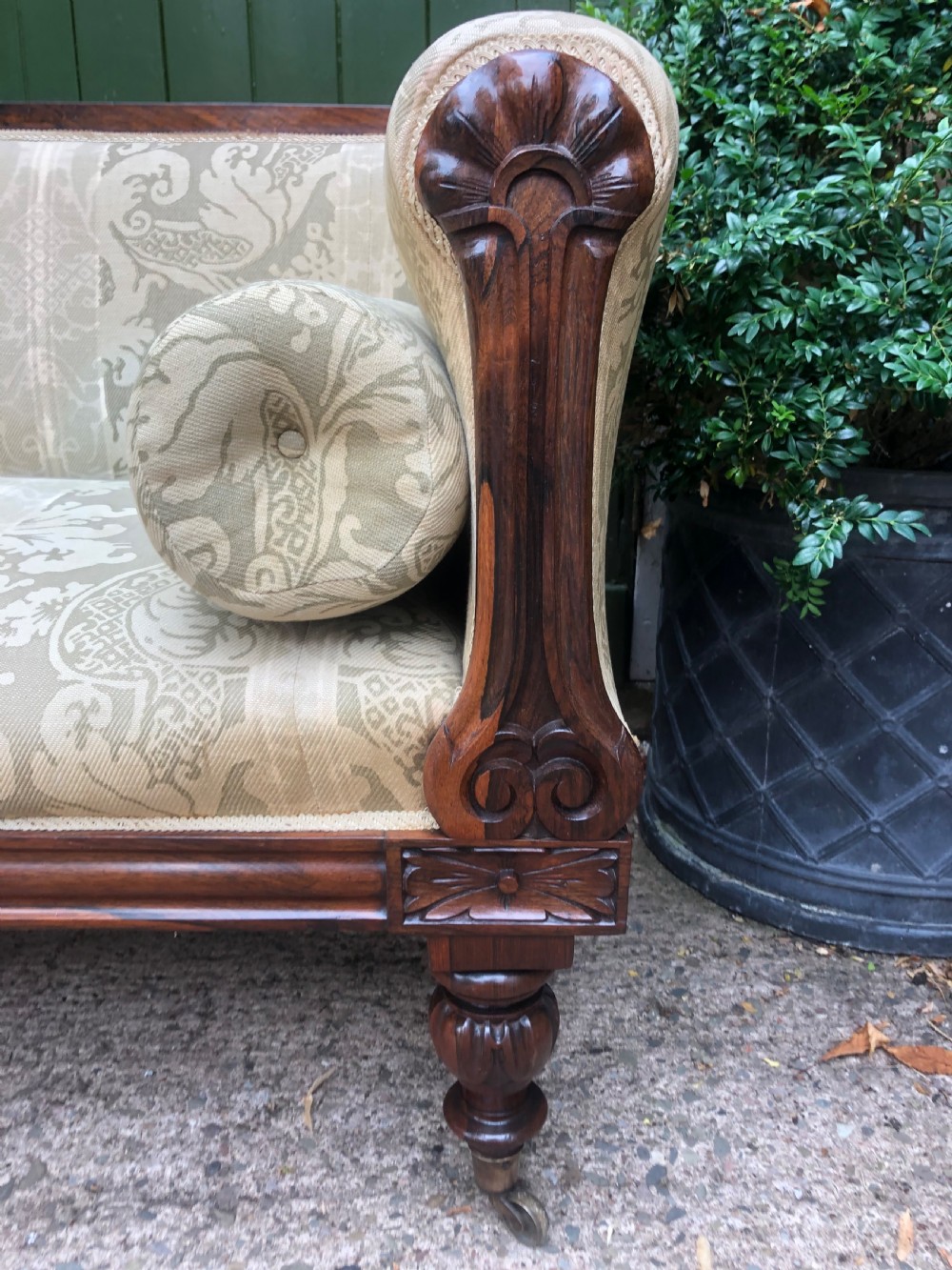 Early C19th William IV period carved rosewood framed sofa of practical scale and proportions. View IV