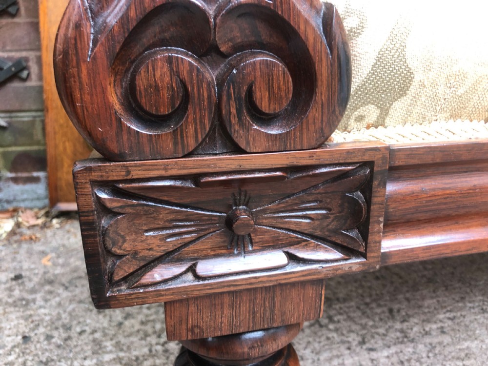 Early C19th William IV period carved rosewood framed sofa of practical scale and proportions. View VII
