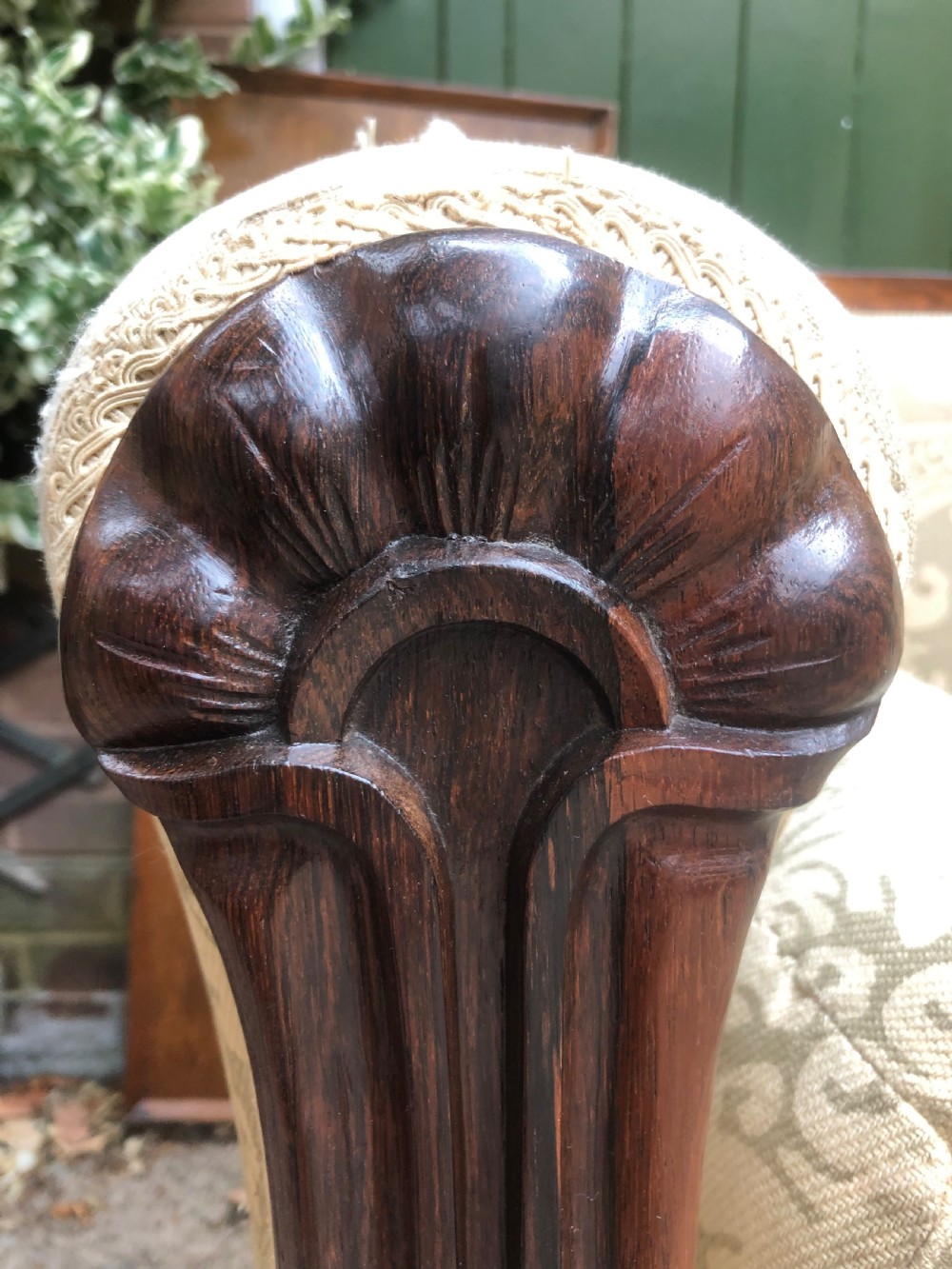 Early C19th William IV period carved rosewood framed sofa of practical scale and proportions. View VIII