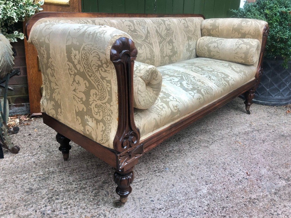 Early C19th William IV period carved rosewood framed sofa of practical scale and proportions. View X