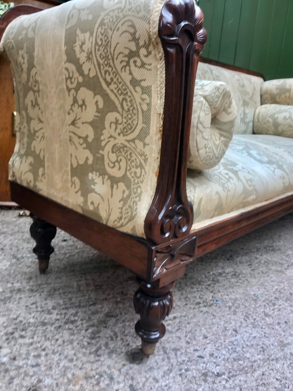 Early C19th William IV period carved rosewood framed sofa of practical scale and proportions. View XI