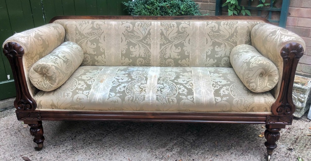 Early C19th William IV period carved rosewood framed sofa of practical scale and proportions. View XVIII
