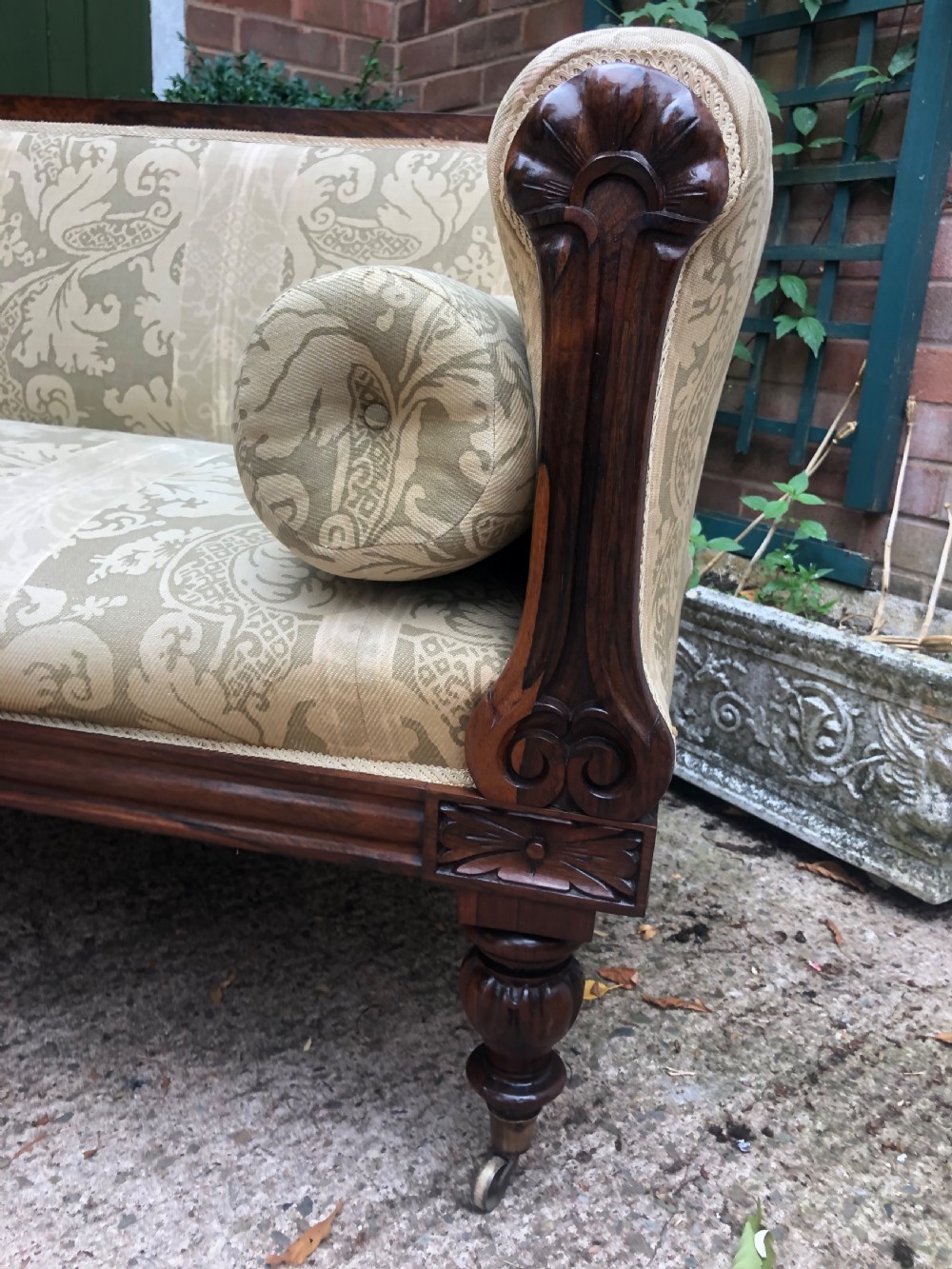 Early C19th William IV period carved rosewood framed sofa of practical scale and proportions. View XIX