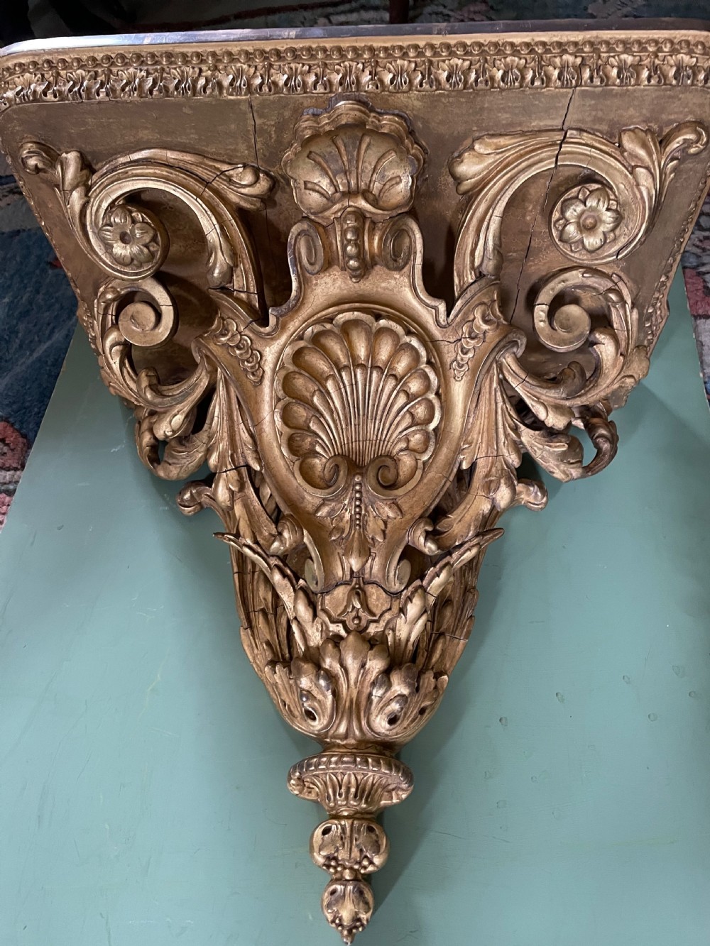 A large scale late C19th French rococo-style gilt-wood and gilded gesso wall bracket in the Louis XVI taste . View III