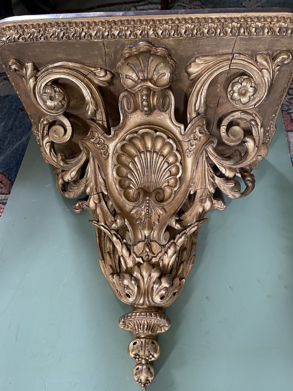 A large scale late C19th French rococo-style gilt-wood and gilded gesso wall bracket in the Louis XVI taste . View XVI