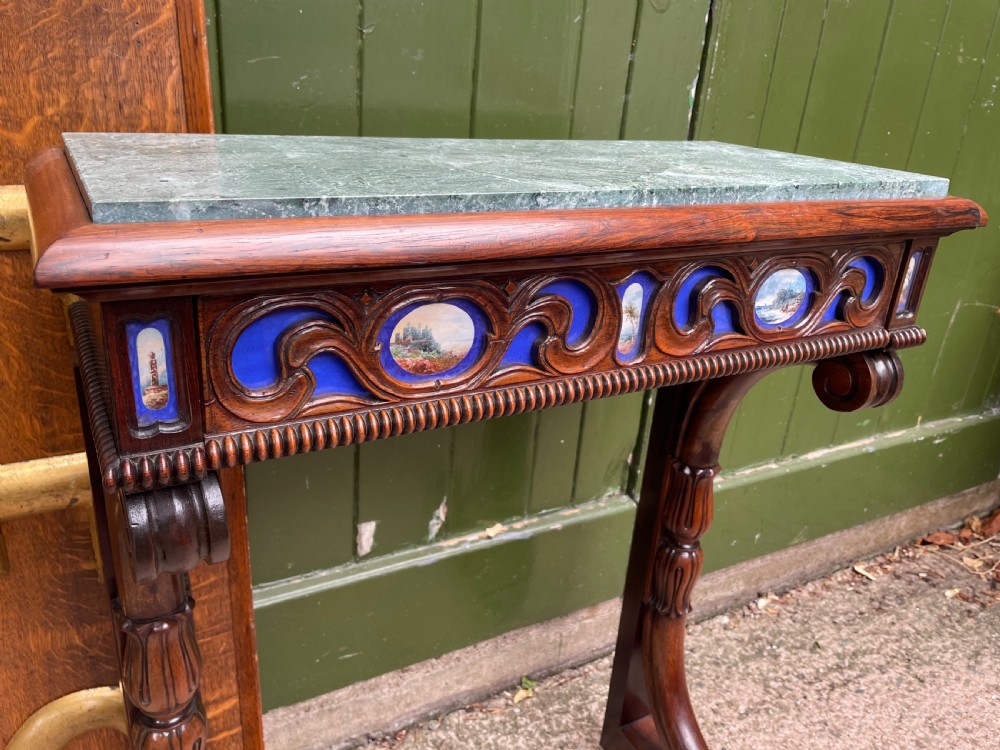 Unusual early C19th George IV period marble-topped rosewood console table of small proportions. View IV