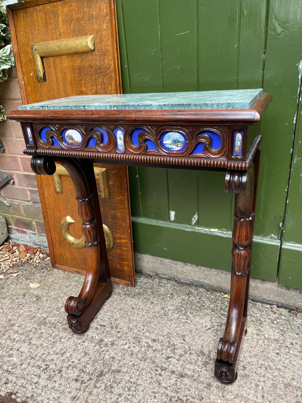 Unusual early C19th George IV period marble-topped rosewood console table of small proportions. View XI