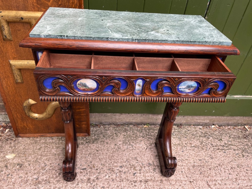 Unusual early C19th George IV period marble-topped rosewood console table of small proportions. View XIII