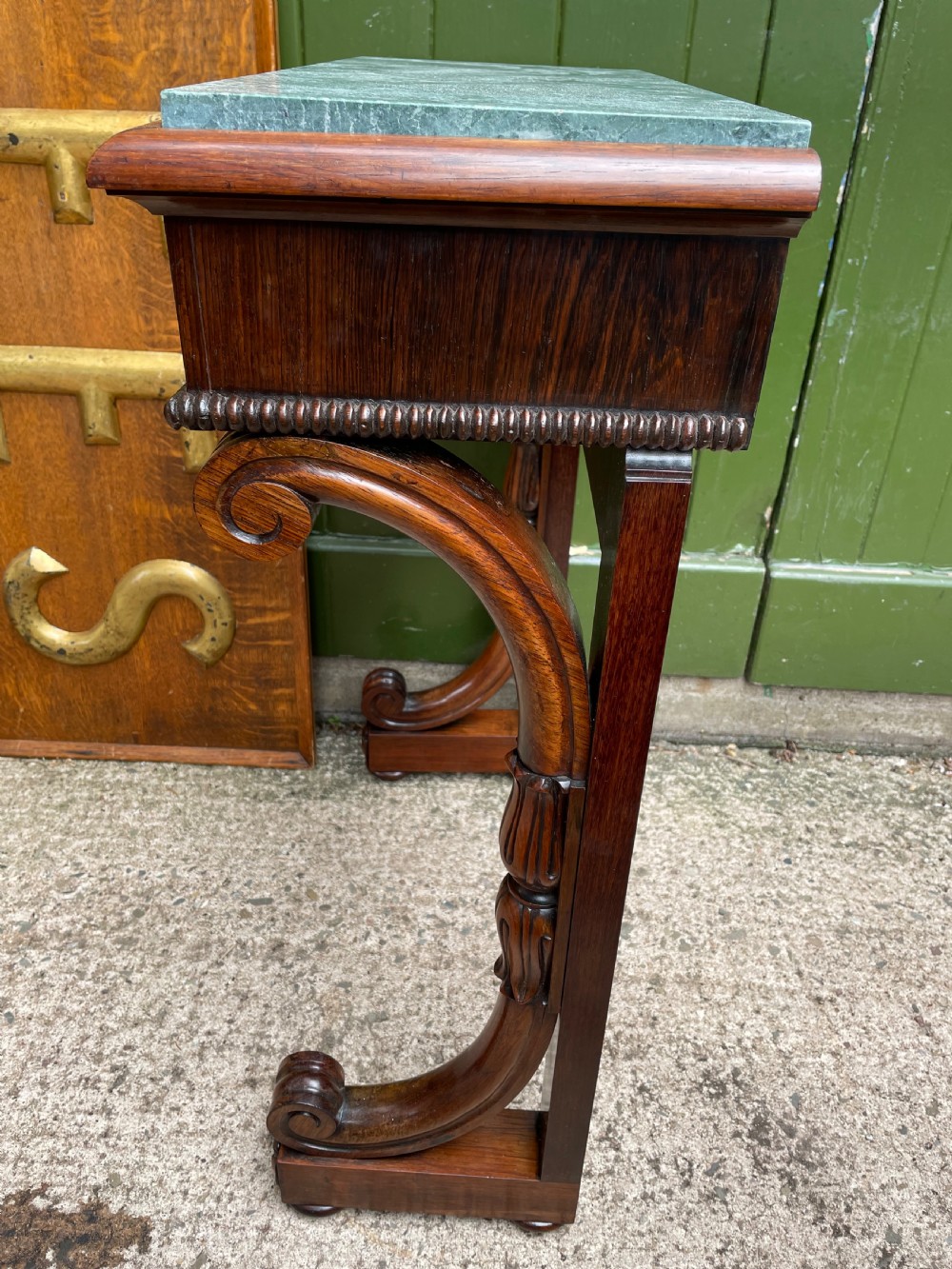Unusual early C19th George IV period marble-topped rosewood console table of small proportions. View XV