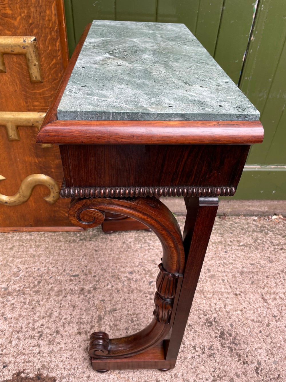 Unusual early C19th George IV period marble-topped rosewood console table of small proportions. View XVII