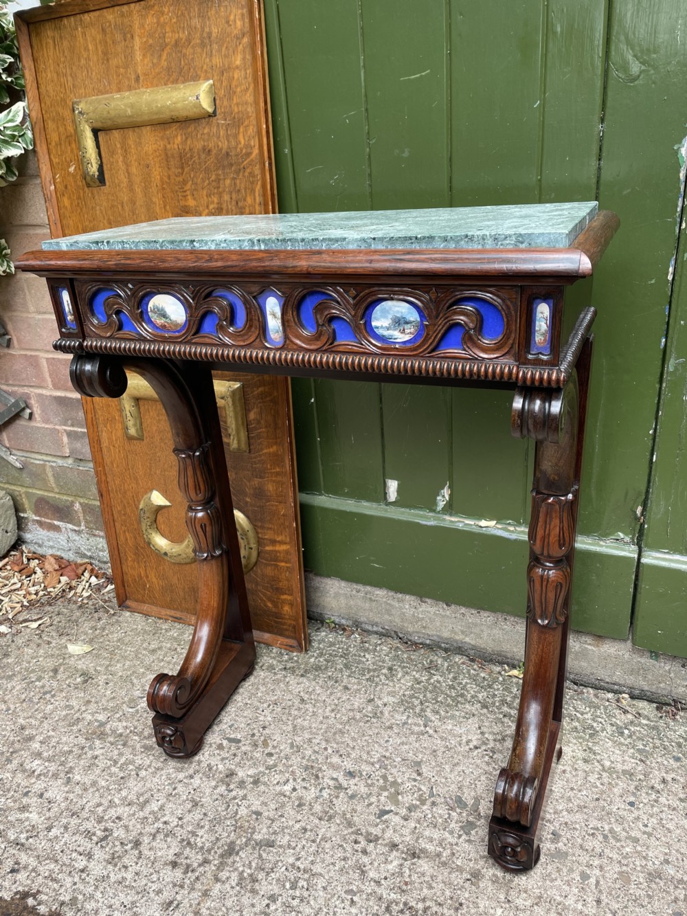 Unusual early C19th George IV period marble-topped rosewood console table of small proportions. View XX