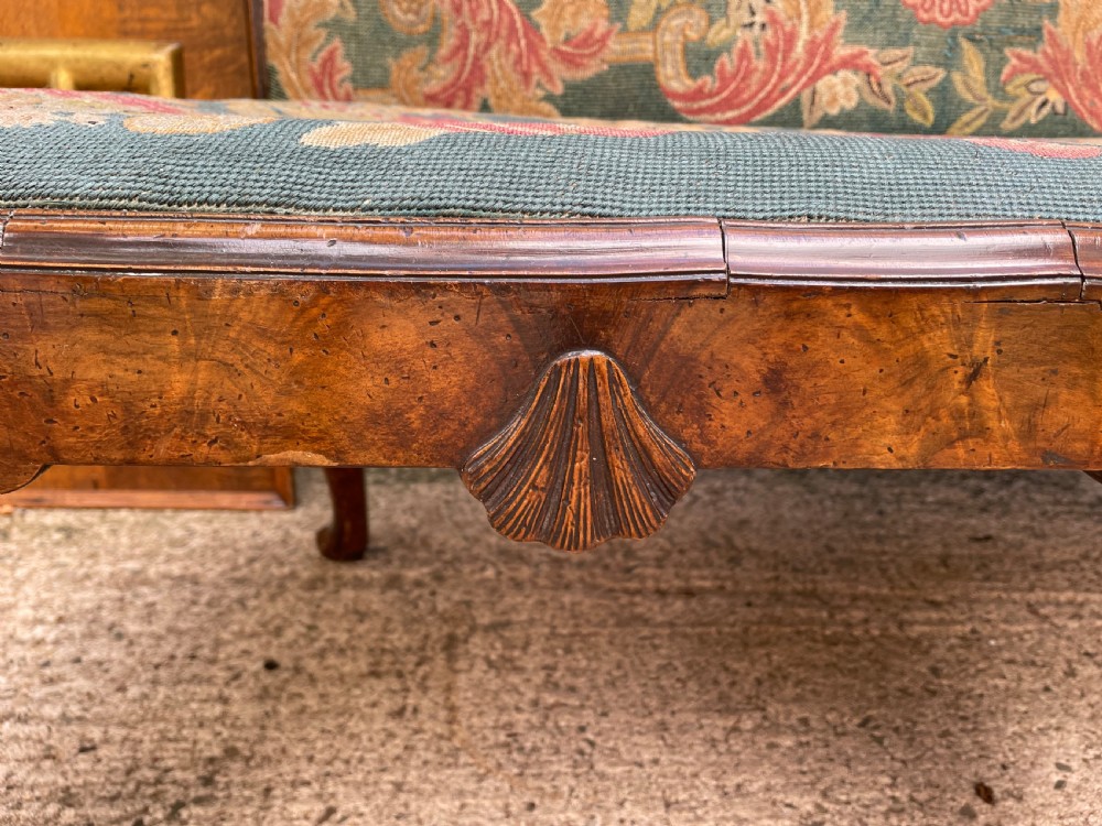 Early C20th carved walnut frame George I period revival settee with fine tapestry covering  View IX