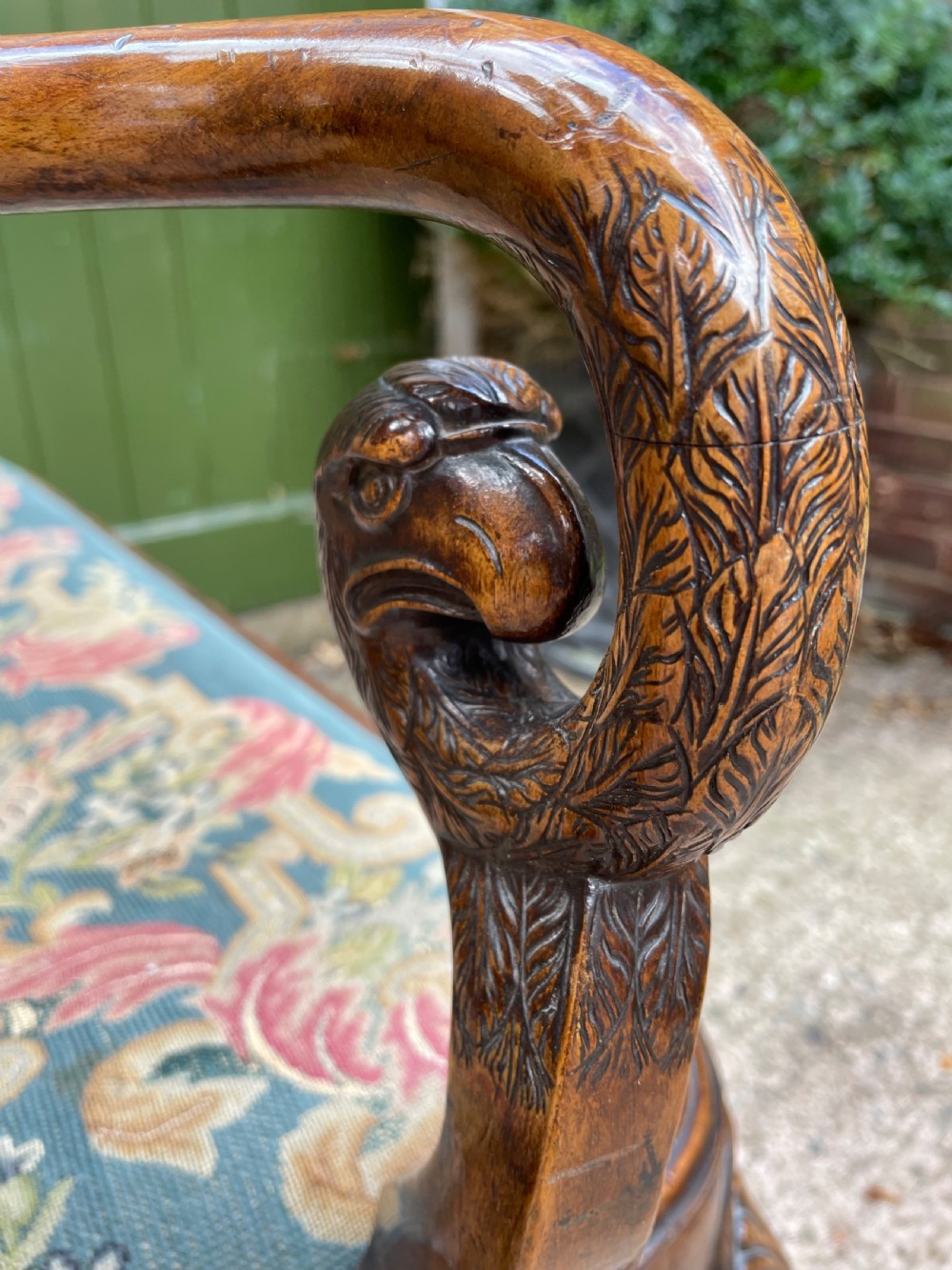 Early C20th carved walnut frame George I period revival settee with fine tapestry covering  View XVIII