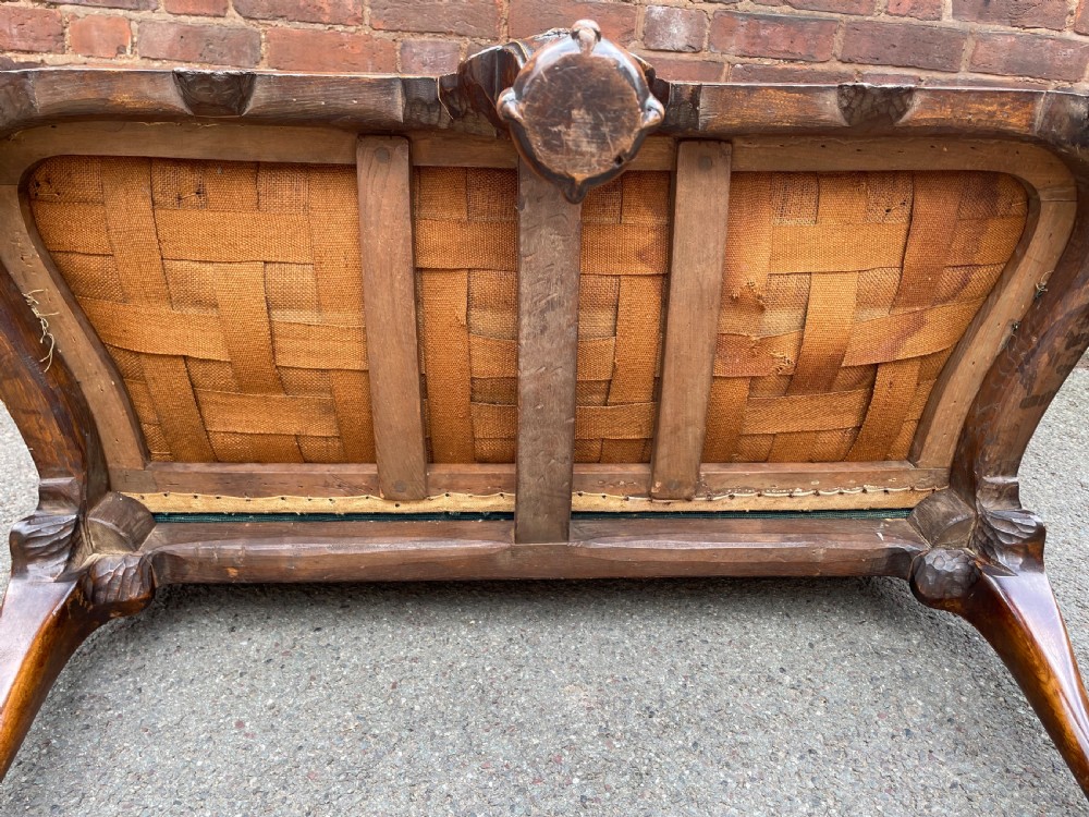 Early C20th carved walnut frame George I period revival settee with fine tapestry covering  View XXVII