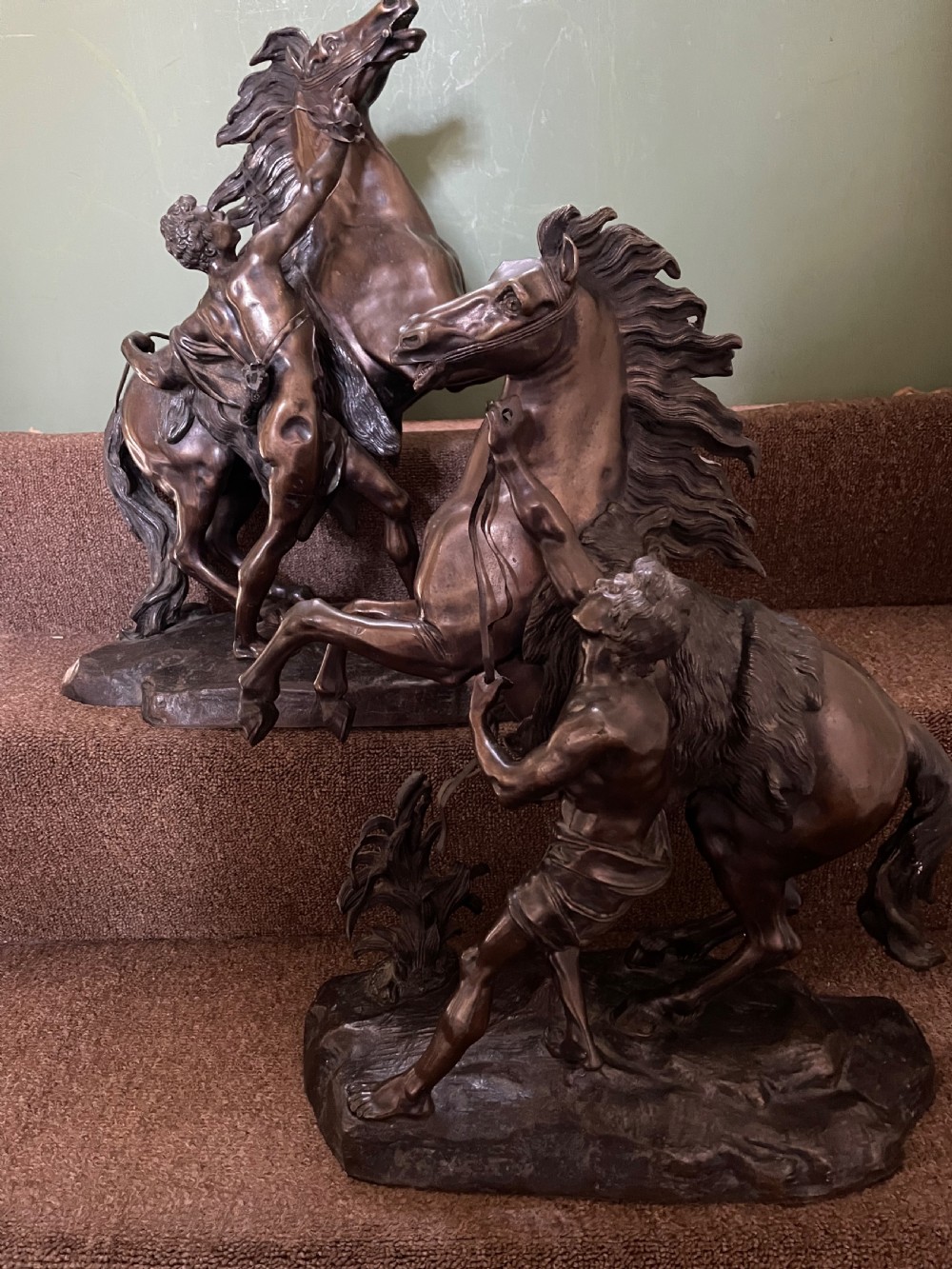 Larger scale pair of C19th bronze ‘Marly Horses’ .