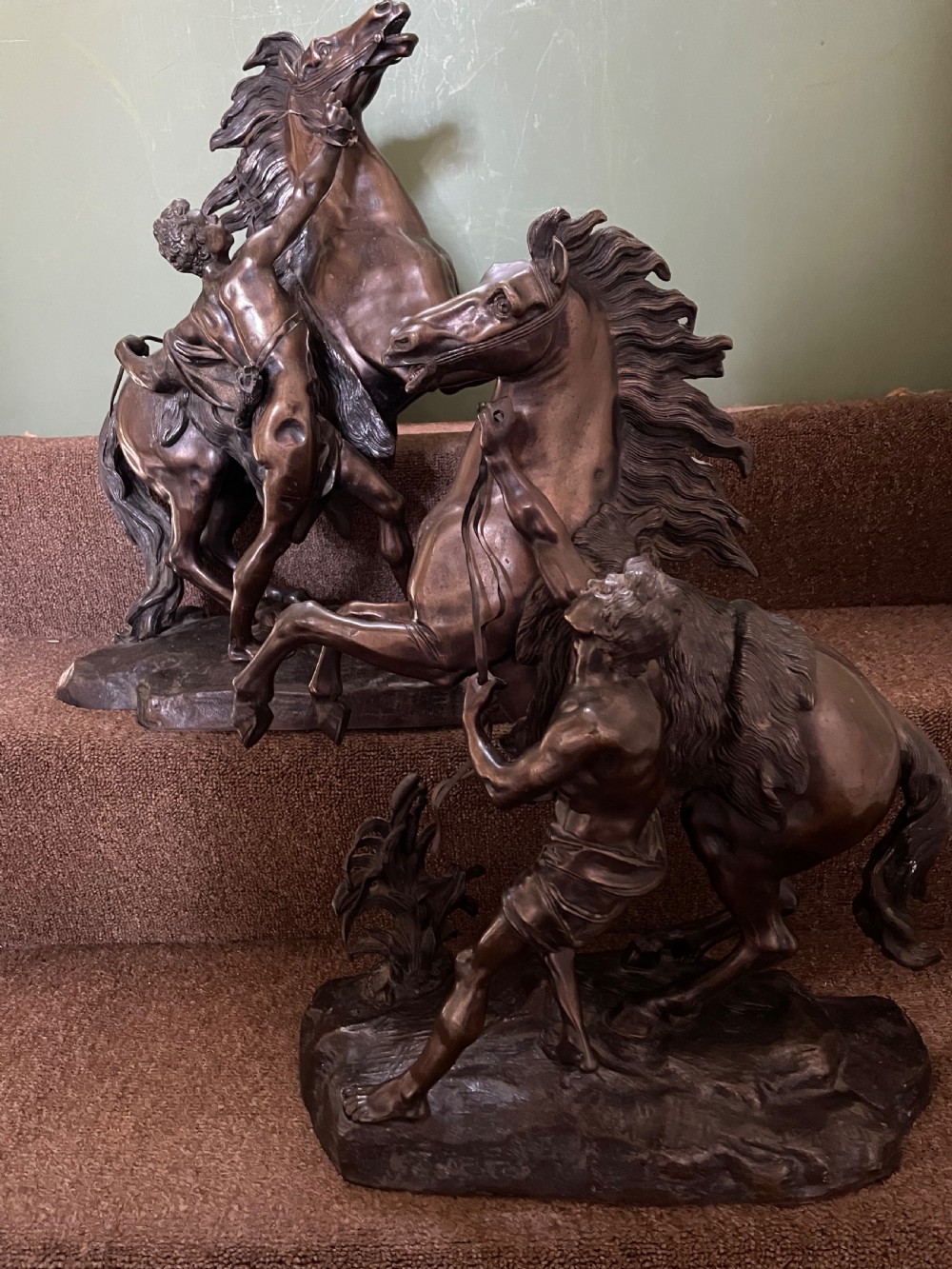Larger scale pair of C19th bronze ‘Marly Horses’ . View II
