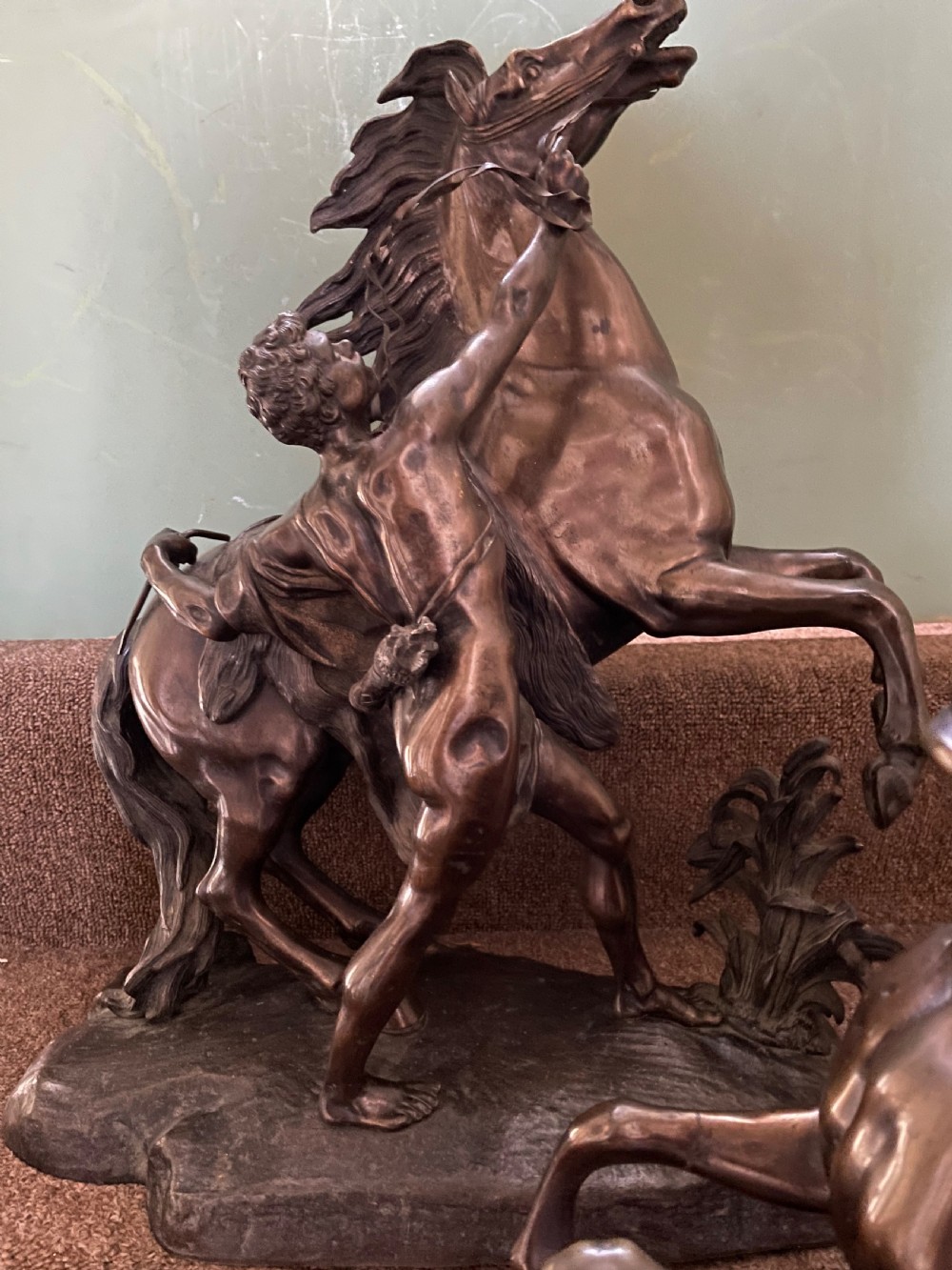 Larger scale pair of C19th bronze ‘Marly Horses’ . View III