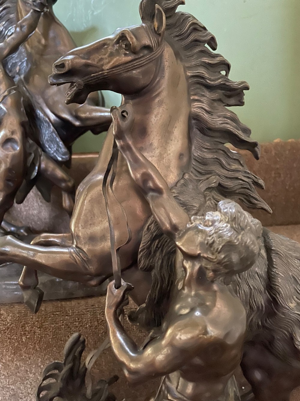 Larger scale pair of C19th bronze ‘Marly Horses’ . View IV