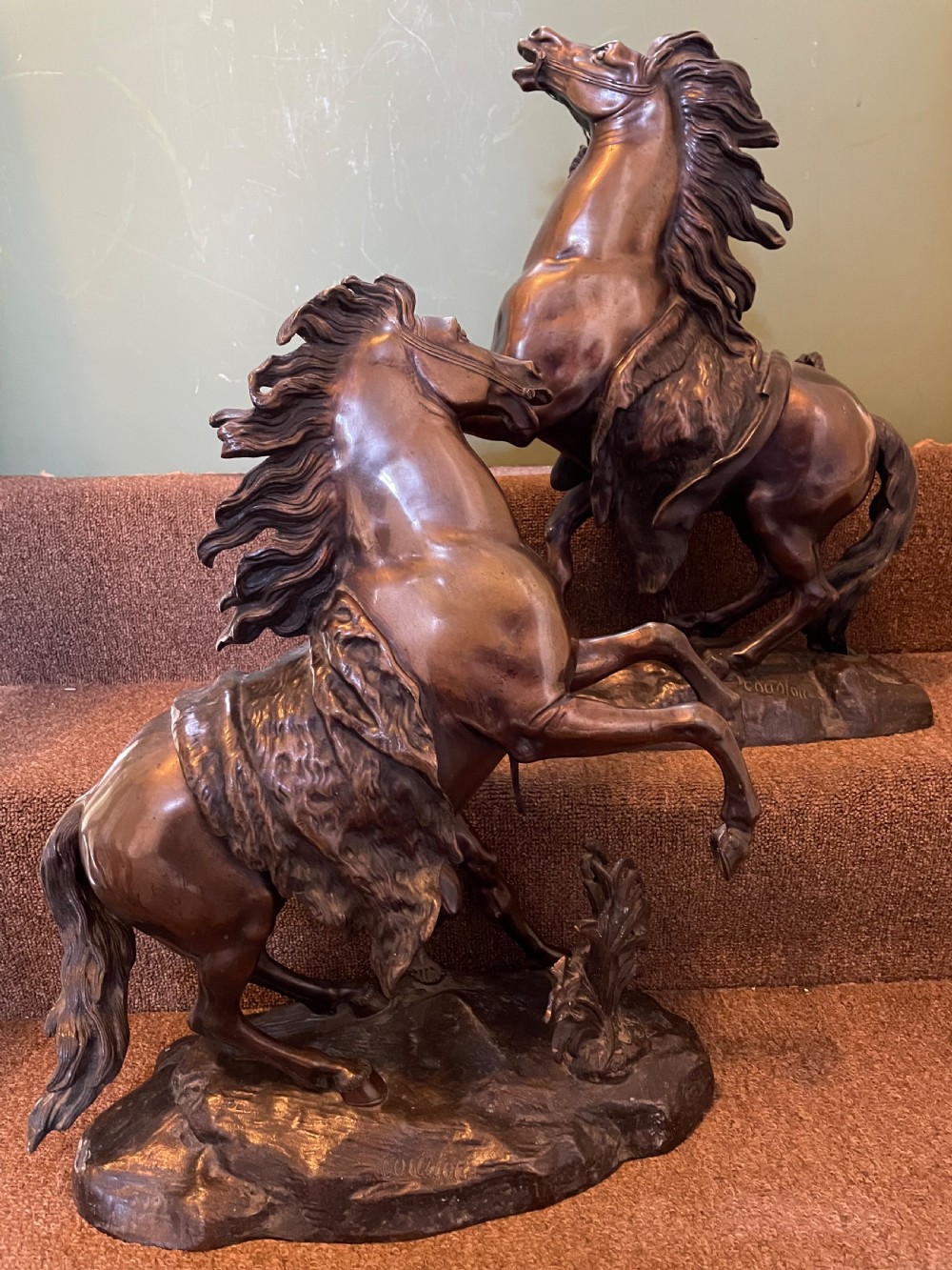 Larger scale pair of C19th bronze ‘Marly Horses’ . View VII
