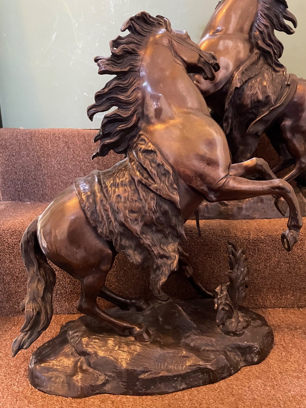 Larger scale pair of C19th bronze ‘Marly Horses’ . View VIII