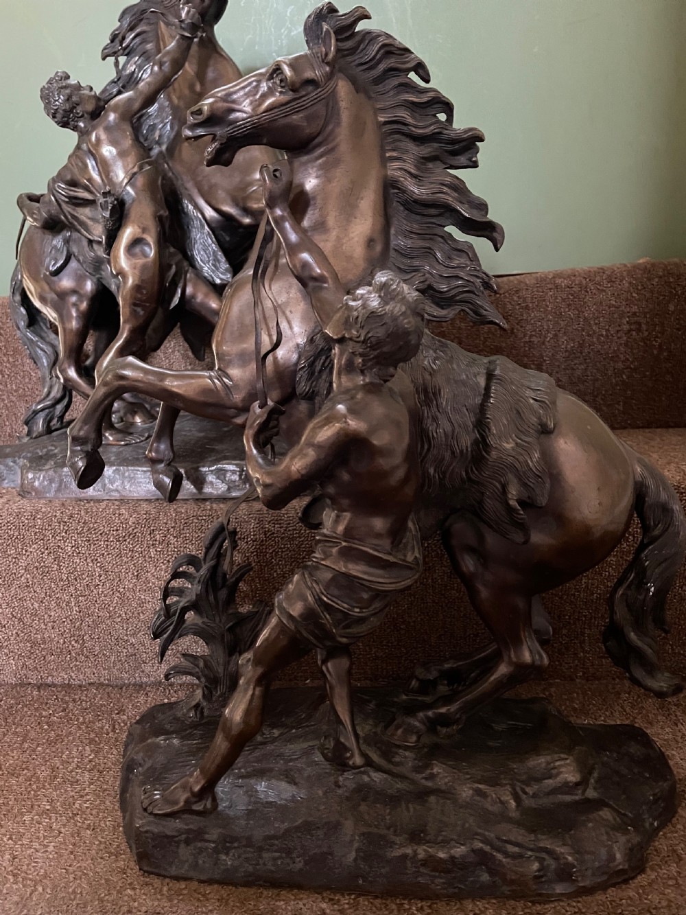 Larger scale pair of C19th bronze ‘Marly Horses’ . View X