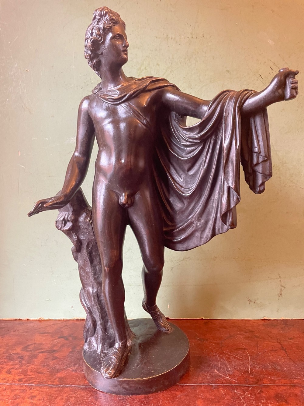 Mid C19th Italian ‘Grand Tour’ souvenir bronze study of “The Apollo Belvedere”, after the antique 