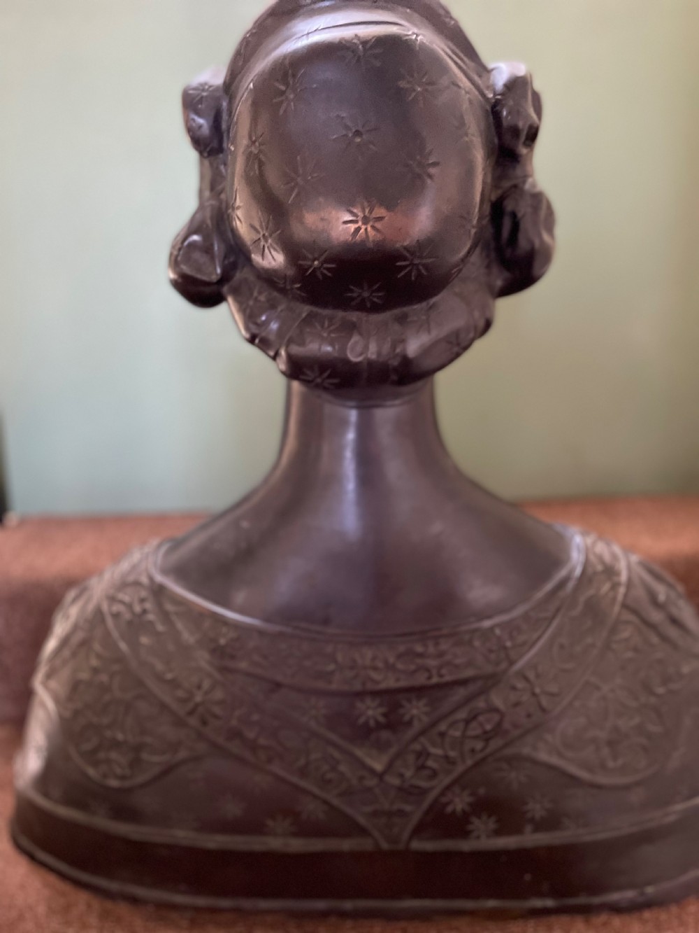 Life-size C19th Renaissance style bronze portrait bust of a noble woman. View IX