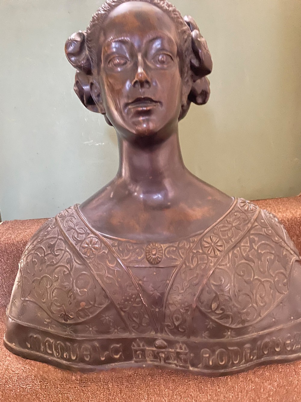 Life-size C19th Renaissance style bronze portrait bust of a noble woman. View XIX