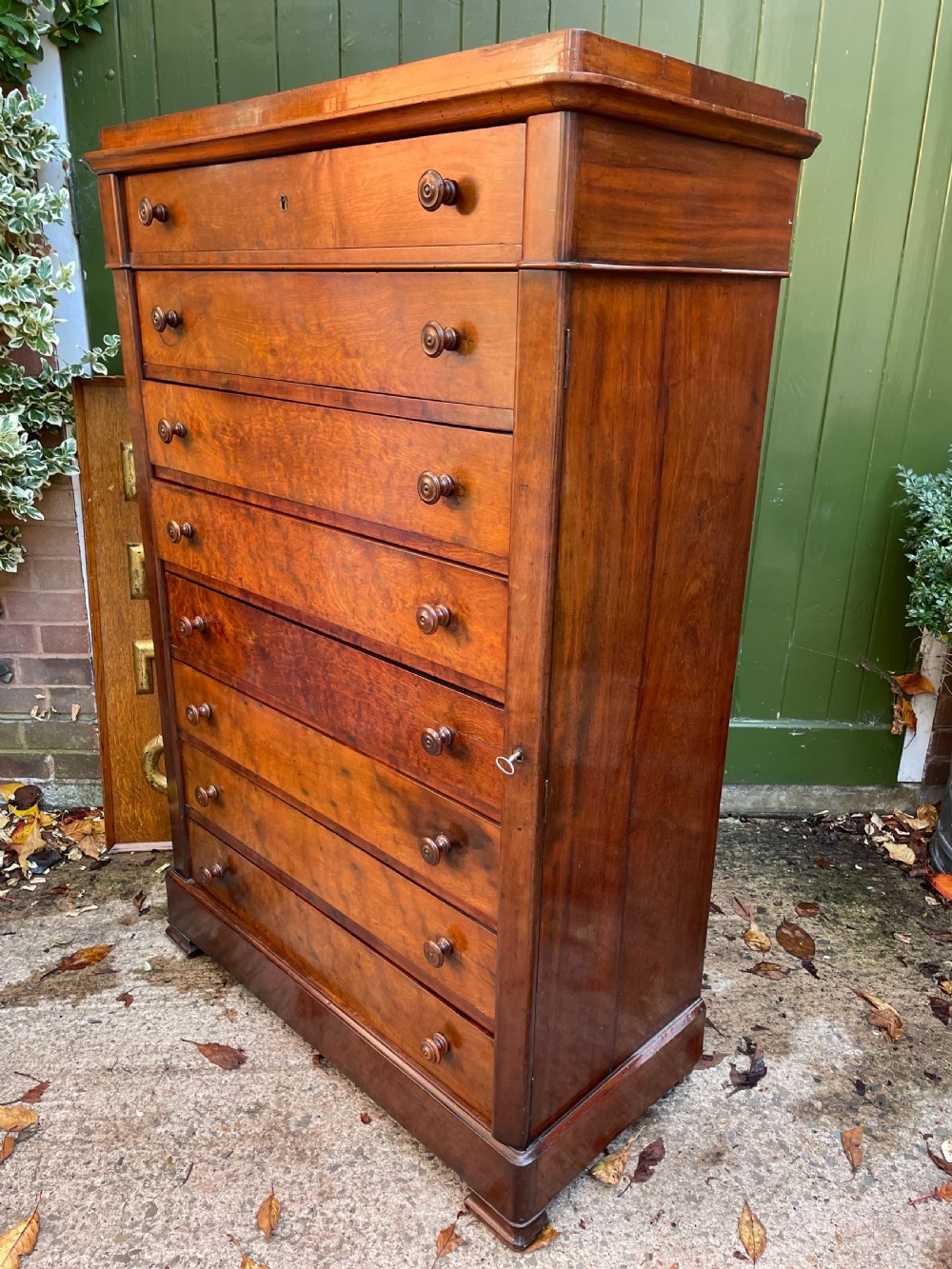 Mid C19th French mahogany ‘semainier’ type tall chest of drawers. View V