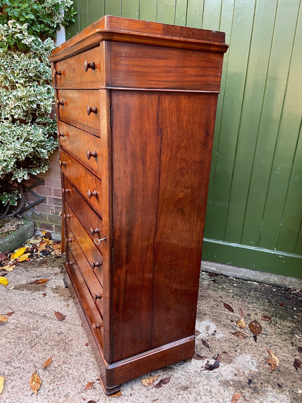 Mid C19th French mahogany ‘semainier’ type tall chest of drawers. View VI