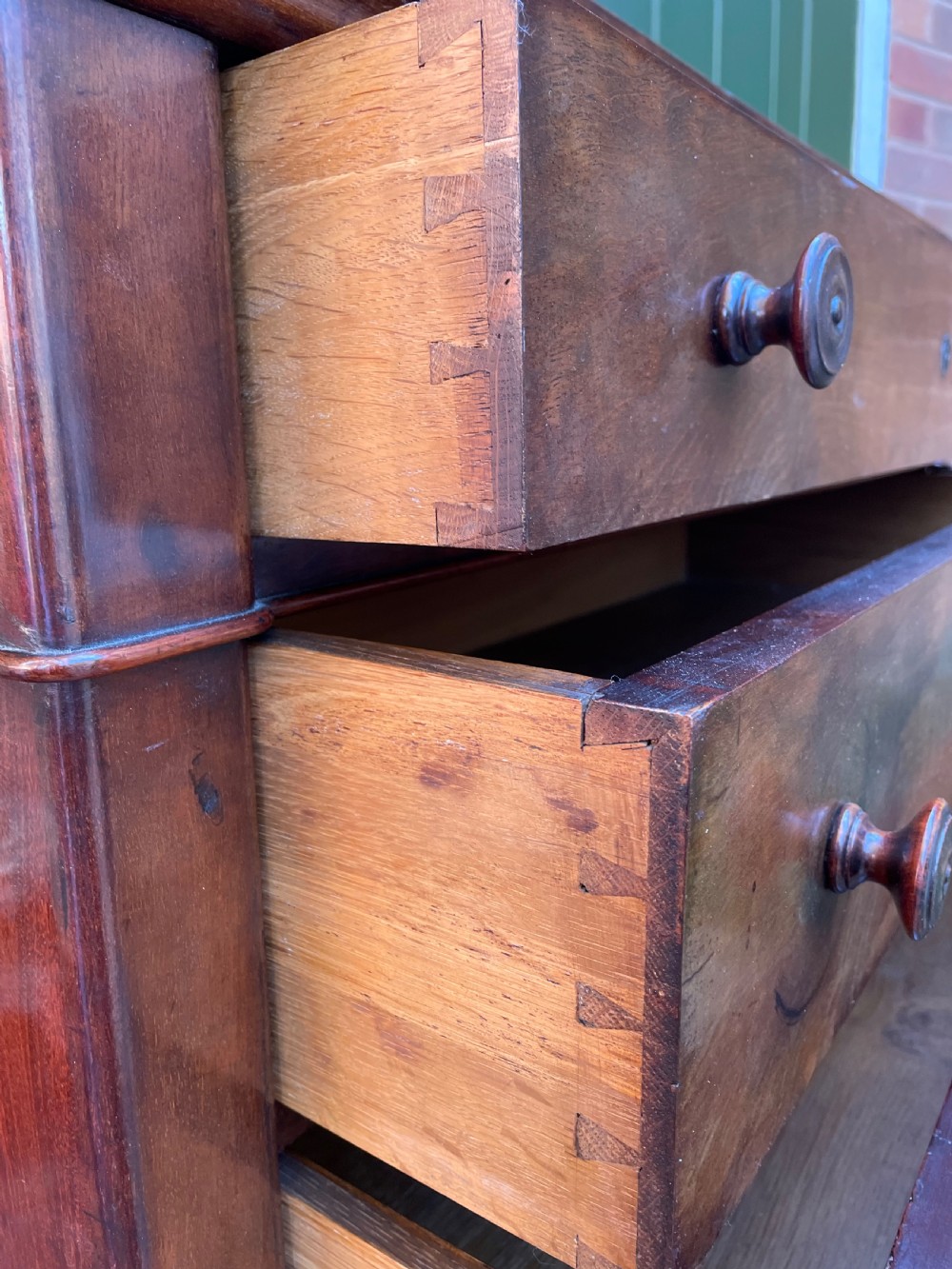 Mid C19th French mahogany ‘semainier’ type tall chest of drawers. View IX