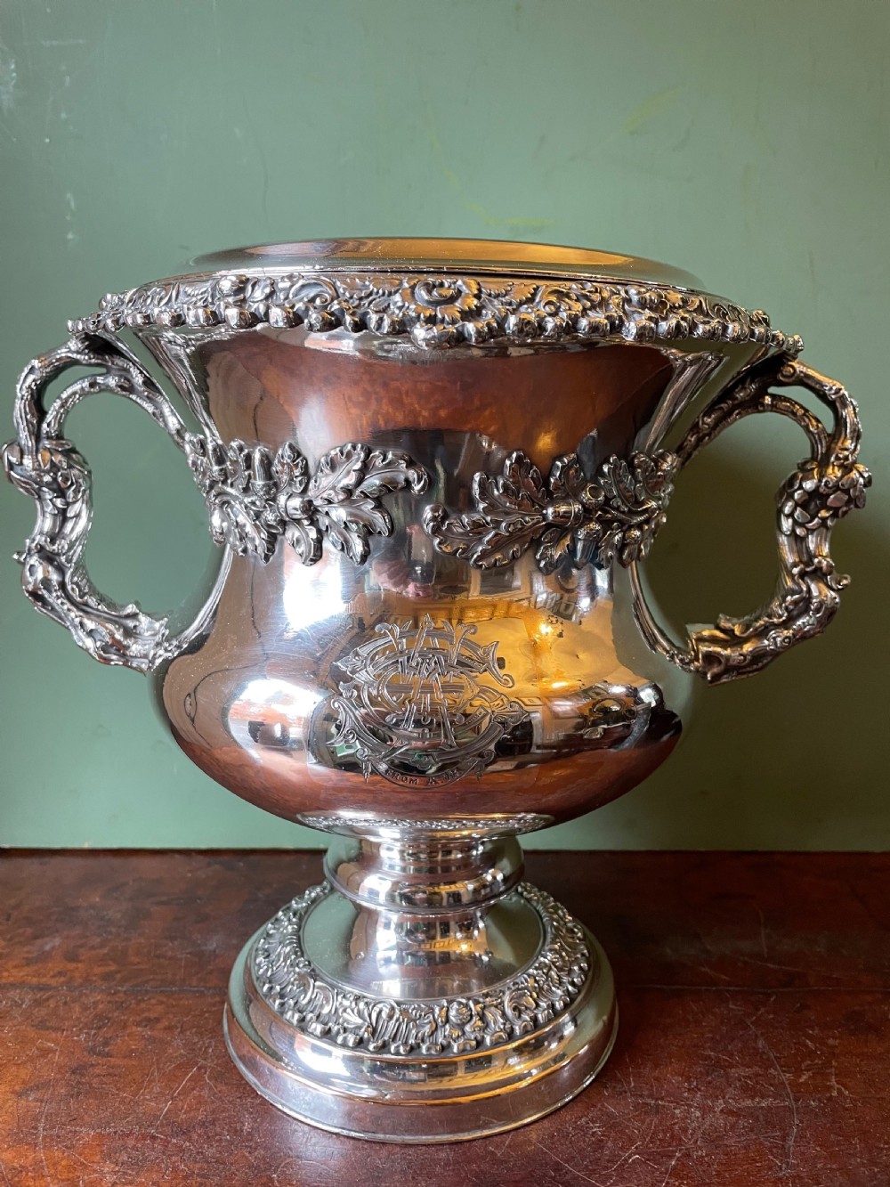 Pair of early C19th Regency period ‘ Old Sheffield Plate ‘ campana shaped wine coolers . View III